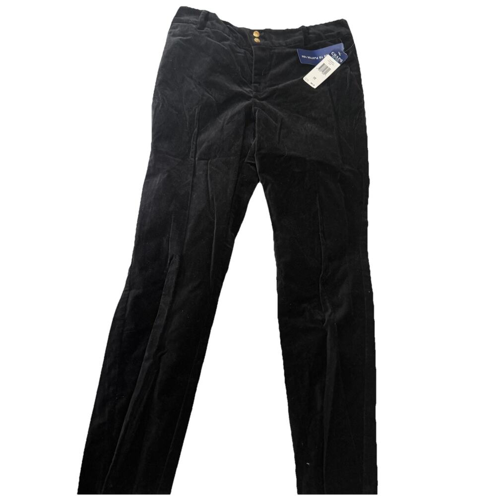 Chaps Black Velvet Slimming Fit Dress Pants Women Size 12 $60 Retail NEW